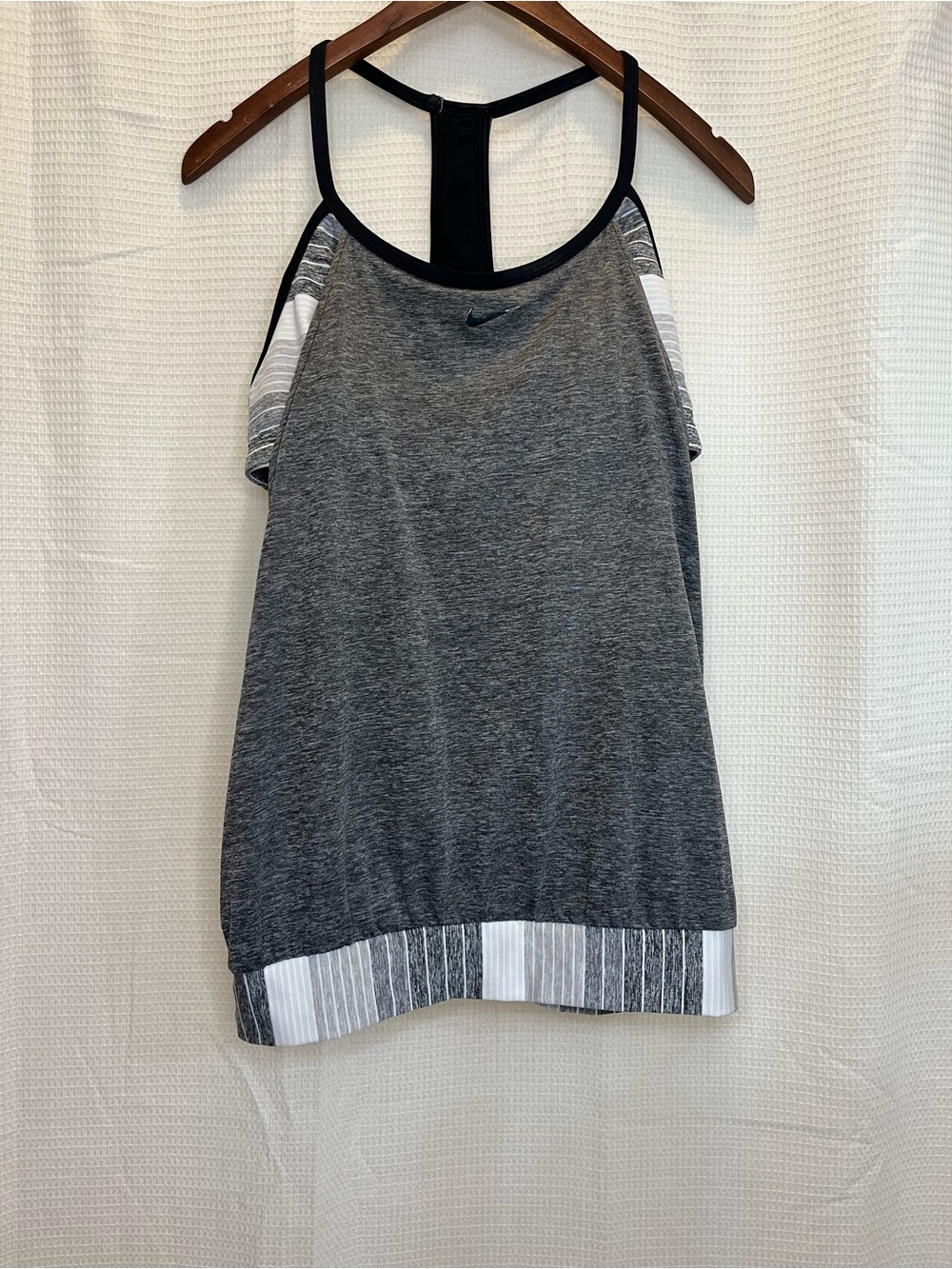 Nike Texture Stripe Layered Tankini Swim Top Grey Black